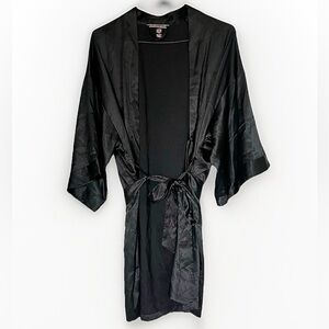 Victoria's Secret Black Silky Robe XS Short Sleeve With Belt